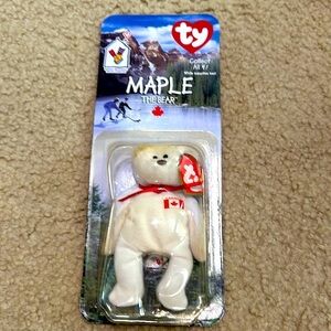 TY Maple The Bear Beanie Baby White Canada Mcdonalds 1996 original packaging